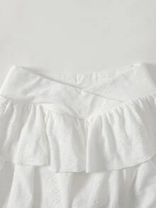 SHEIN Girlism 青少年女孩、大女孩、年輕女孩白色針織鏤空紋理百褶A字裙附內搭內褲雙層百褶裙襬裙，夏季百搭白色裙，青少年白色裙，年輕女孩休閒運動學院風返校裙 - 白色 - 查看 3