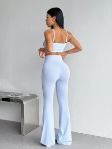 Dewbera Dewbera Women's Letter Print Camisole Tank Top And Flare Pants Sports Set - Baby Blue - View 2