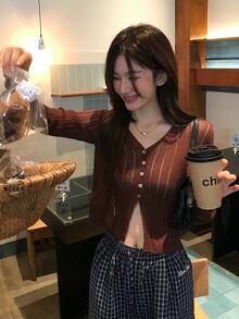 DAZY Women's Camisole All-Over Floral Print Casual Korean Style Girl Thin Cardigan Fall - Coffee Brown - View 7