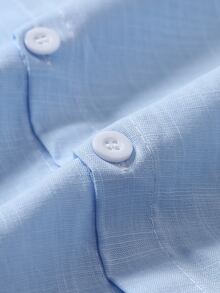 Manfinity Homme Men's Traceable Skin-Friendly Soft Bamboo Cotton Stand Collar Shirt And Pants Set - Blue - View 4