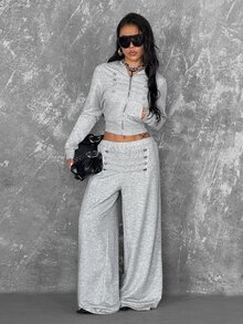 Coolane Summer Sport Casual Logo Pattern Baggy Sweatpants - Grey - View 2
