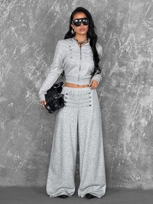 Coolane Summer Sport Casual Logo Pattern Baggy Sweatpants - Grey - View 5