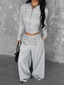 Coolane Summer Sport Casual Logo Pattern Baggy Sweatpants - Grey - View 6