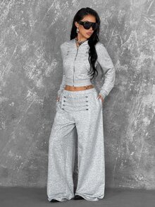 Coolane Summer Sport Casual Logo Pattern Baggy Sweatpants - Grey - View 7