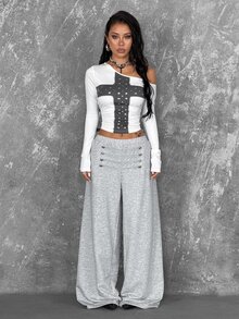 Coolane Summer Sport Casual Logo Pattern Baggy Sweatpants - Grey - View 4
