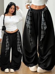 Coolane 女款大尺碼秋冬運動休閒褲 黑色鬆緊腰寬鬆大尺寸居家街頭日常穿搭運動褲 萬聖節 - 黑色 - 查看 2