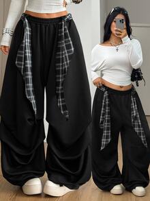 Coolane 女款大尺碼秋冬運動休閒褲 黑色鬆緊腰寬鬆大尺寸居家街頭日常穿搭運動褲 萬聖節 - 黑色 - 查看 6
