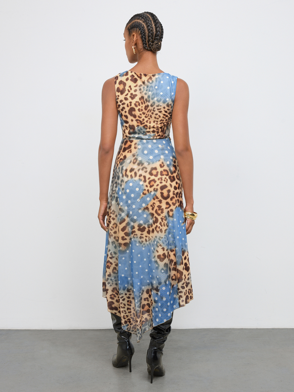 SHEIN Maija Women's Animal Print Long Dress, Sleeveless, Waist-Cinching, Autumn