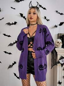SHEIN ChicEase 女款卡通圖案休閒日常外出開襟衫 - 紫色 - 查看 6
