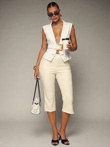 Hauture Women's Low Rise Stretch Capri Pant - White - View 1