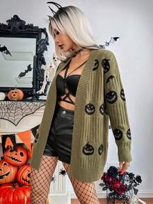 SHEIN ChicEase 女款卡通圖案休閒日常穿搭開襟衫 - 軍綠色 - 查看 5
