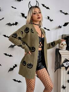 SHEIN ChicEase 女款卡通圖案休閒日常穿搭開襟衫 - 軍綠色 - 查看 7