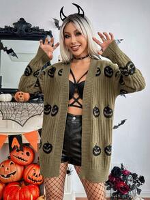 SHEIN ChicEase 女款卡通圖案休閒日常穿搭開襟衫 - 軍綠色 - 查看 3
