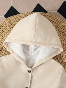 女童大童秋冬加厚保暖休閒百搭日常公主領收腰人造毛內裡中長版大衣 - 卡其色 - 查看 6