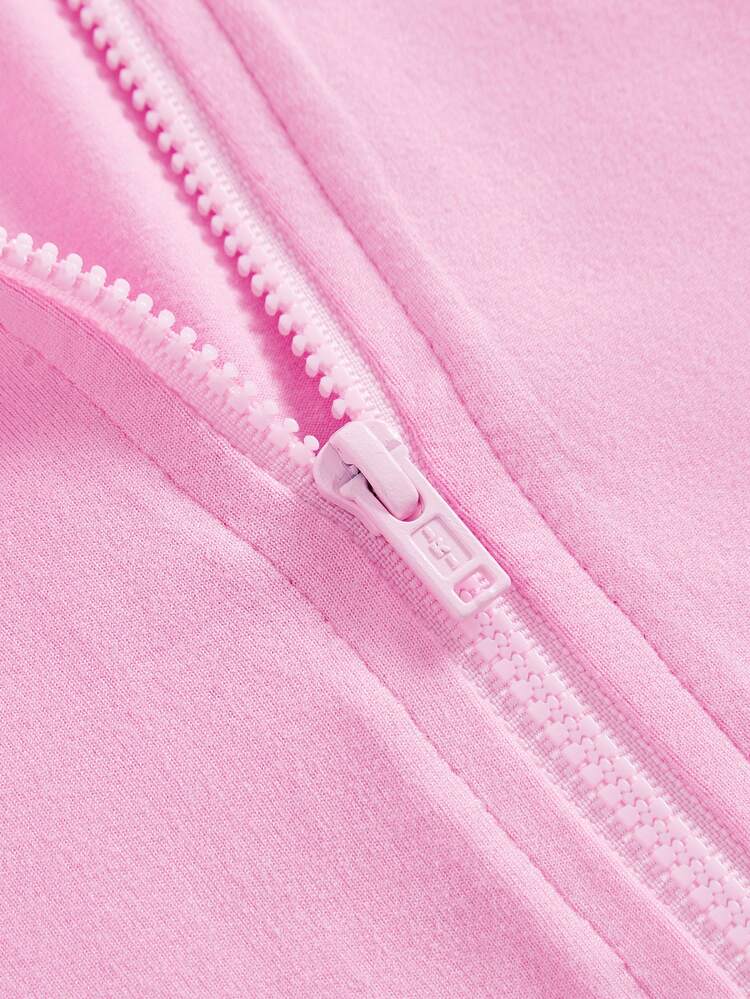 SHEIN Girlism Tween Girls Activewear Pink Sweet Casual Knit Solid Color 3-Piece Set (Includes Long Sleeve Half-High Neck Zip-Up Top, Camisole Tank Top And Cycling Shorts) Tennis Yoga Outfit - Pink - View 6