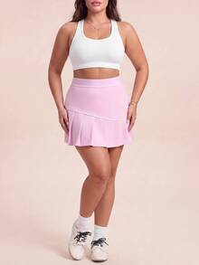 SHEIN Rhythm Era Women's Plus Size Sweet Pleated Skort - Pink - View 3