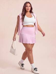 SHEIN Rhythm Era Women's Plus Size Sweet Pleated Skort - Pink - View 7