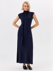 KÆRIA Hus Halter Neck Open Back Hug Knitted Maxi Dress - Second Skin Lyocell Knit - Navy - Party, Date Night, Valentine, Club, Holiday - Navy Blue - View 4