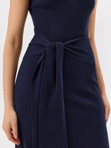 KÆRIA Hus Halter Neck Open Back Hug Knitted Maxi Dress - Second Skin Lyocell Knit - Navy - Party, Date Night, Valentine, Club, Holiday - Navy Blue - View 5