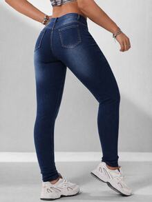 EMERY ROSE Women's Slim Fit Casual Versatile Denim Jeans With Pockets - Blue - View 2