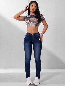 EMERY ROSE Women's Slim Fit Casual Versatile Denim Jeans With Pockets - Blue - View 5