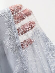DAZY Contrast Lace Puff Sleeve Night Dress - Blue - View 5