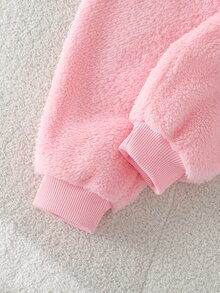 SHEIN Playful Pals 3pcs Toddler Girl Hooded Vest Sweatshirt Pants Cute Sweet Pink White 3D Ears Cloud Embroidery Fuzzy Long Sleeve Hooded Thick Christmas Winter Sweaters - Multicolor - View 9