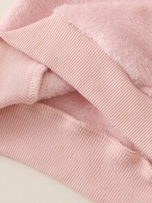 SHEIN 2件組女嬰可愛粉色小熊刺繡毛球條紋長袖圓領加厚公主絨毛衛衣打底褲套裝，適合聖誕派對、秋冬穿著 - 粉色 - 查看 4