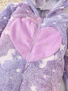 Young Girl' 可愛紫色螢光考拉刺繡連帽長袖抓絨內裡連身居家服 仙女之夜 秋冬睡衣 - 紫色 - 查看 4