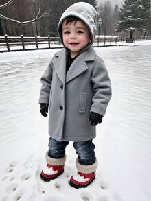 SHEIN Young Boy's Solid Color Lapel NeckLong Sleeve Thermal Lined Casual Woolen Winter Jacket Fall - Grey - View 3