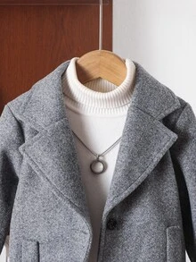 SHEIN Young Boy's Solid Color Lapel NeckLong Sleeve Thermal Lined Casual Woolen Winter Jacket Fall - Grey - View 7