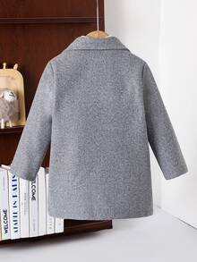 SHEIN Young Boy's Solid Color Lapel NeckLong Sleeve Thermal Lined Casual Woolen Winter Jacket Fall - Grey - View 2