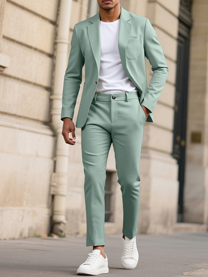 Manfinity Mode Men's Solid Lapel Collar Casual Suit Set, Spring/Summer, Formal Formal, Ceremony