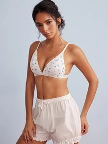 Elorette Triangle Cup Bra With Cup Pad, Ditsy Floral, All-Over Print, Simple Romantic Women's Lingerie - Blue - View 4