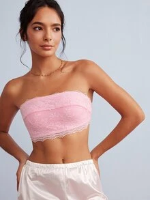 Elorette Pink Lace Patchwork Strapless Bandeau Bra, Invisible Comfortable Wearable Romantic Exquisite Women's Lingerie - Pink - View 3
