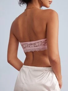Elorette Pink Lace Patchwork Strapless Bandeau Bra, Invisible Comfortable Wearable Romantic Exquisite Women's Lingerie - Pink - View 2