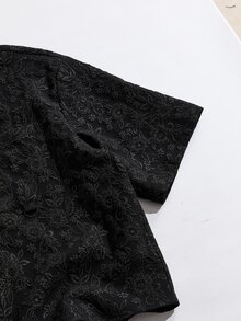 ESTAVOR 男士时尚提花短袖衬衫，春夏款 - 黑色 - 查看 3