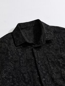 ESTAVOR 男士时尚提花短袖衬衫，春夏款 - 黑色 - 查看 2