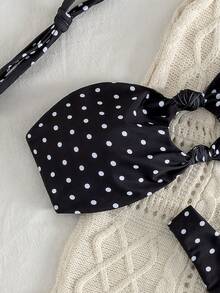Swim Basics 女士新款黑白波点镂空抹胸比基尼套装 - 黑與白 - 查看 6