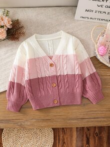 Emery Rose Kids Emery Rose Kids 女童針織彩色條紋V領休閒秋冬開襟衫 - 粉色 - 查看 3