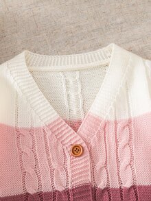 Emery Rose Kids Emery Rose Kids 女童針織彩色條紋V領休閒秋冬開襟衫 - 粉色 - 查看 9