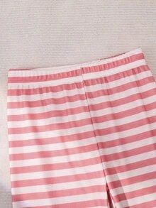 SHEIN 女童甜美粉色熊刺繡運動衫與條紋內搭褲套裝 - 粉色 - 查看 8