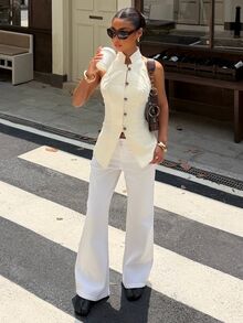 Muchica Women's Solid Color Casual Versatile Daily Wear Halter Neck Top - Beige - View 7