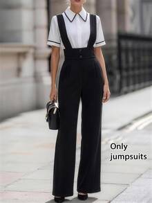 RosyDaze Button Design Wide Leg Overall Jumpsuit - Black - View 3