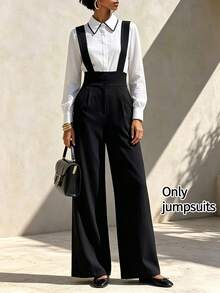 RosyDaze Button Design Wide Leg Overall Jumpsuit - Black - View 1