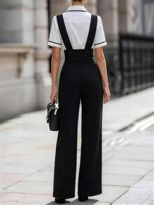 RosyDaze Button Design Wide Leg Overall Jumpsuit - Black - View 2