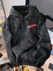 Manfinity Hypemode 男士愛心印花時尚仿雪花連帽衛衣 - 黑色 - 查看 2