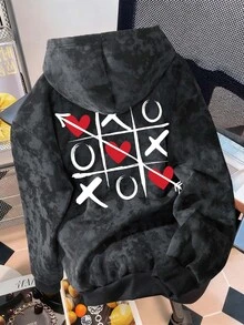 Manfinity Hypemode 男士愛心印花時尚仿雪花連帽衛衣 - 黑色 - 查看 3