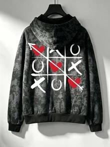 Manfinity Hypemode 男士愛心印花時尚仿雪花連帽衛衣 - 黑色 - 查看 4