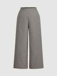 SHEIN MOD Plus Size Autumn Sleeveless Plaid Blazer Vest & Wide Leg Straight Pants Set, Asymmetric Front Design, Urban Casual, Old Money Style, Young Lady, Office Wear, Elegant Commute - Multicolor - View 7